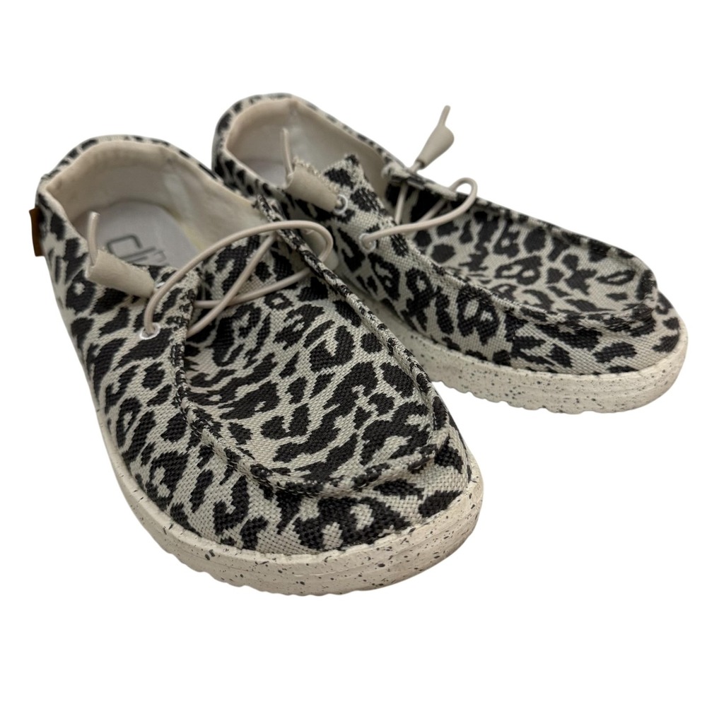 Hey Dude Wendy Woven Cheetah Shoes Womens 7 Beige Animal Print Slip On Canvas